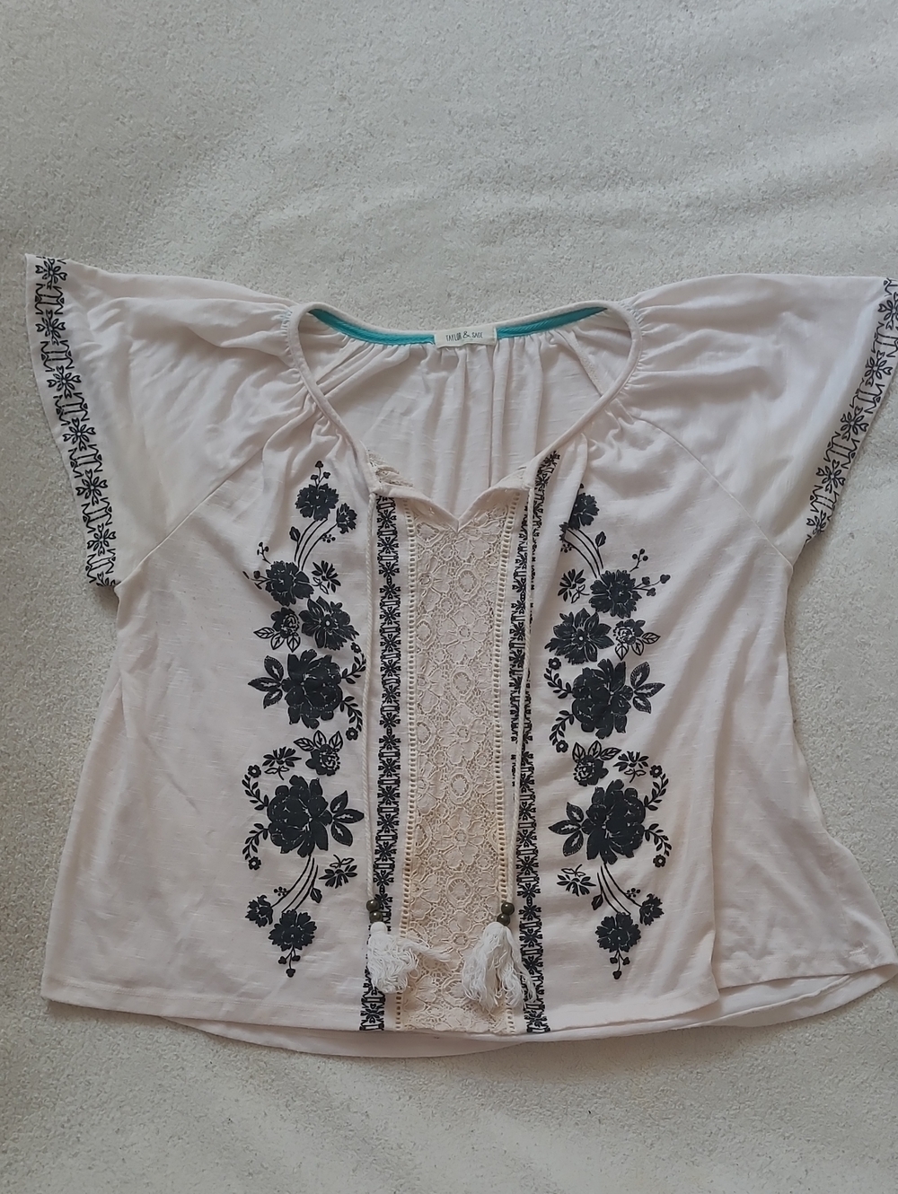 Taylor & Sage Floral Embroidered Blouse in Pink
